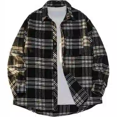 恒源祥 宽松尖领潮流百搭格子休闲长袖衬衫 男款 黑色