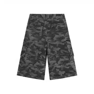 大卫贝肯 美式复古舒适百搭直筒阔腿七分牛仔短裤 男女同款 城市迷彩