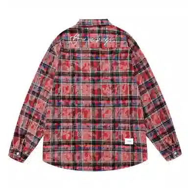 三体 你们都是虫子系列 简约基础款撞色字母印花美式复古格子休闲宽松百搭翻领高街潮牌学生多巴胺多彩格纹长袖衬衫 男女同款