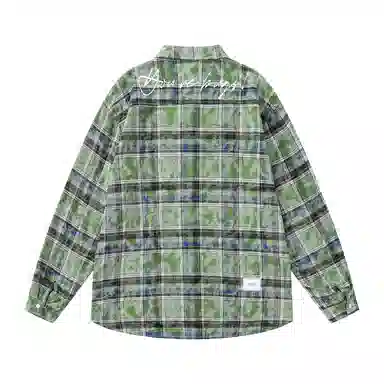 三体 你们都是虫子系列 简约基础款撞色字母印花美式复古格子休闲宽松百搭翻领高街潮牌学生多巴胺多彩格纹长袖衬衫 男女同款