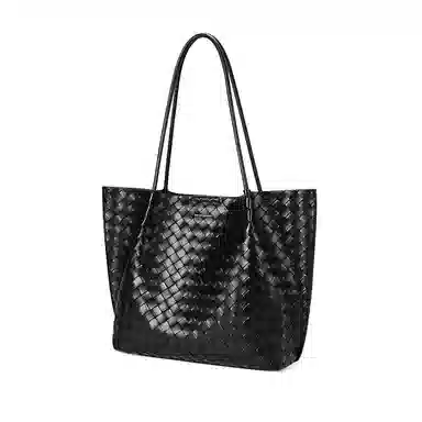 红蜻蜓 高级感百搭轻便编织通勤 牛剖层皮革 托特包单肩包 女款 经典黑