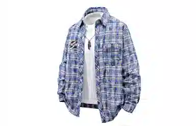 王者荣耀 裴擒虎款美式复古格子条纹打底学院风基础款趣味简约字母百搭翻领纽扣舒适透气长袖衬衫 男女同款