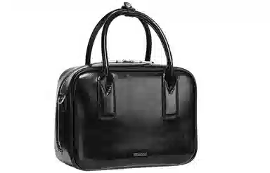 妙迪 小众铃铛挂件时尚简约高级感上班上学通勤百搭保龄球包波士顿枕头包 牛皮 手提单肩斜挎包 女款 曜石黑