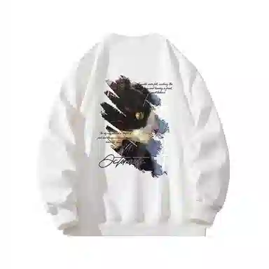 海底小纵队 美式复古猫英文品牌涂鸦印花重磅圆领落肩卫衣 男女同款