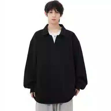 木林森 休闲假两件麻花纹设计翻领设计套头条纹长袖衬衫 男女同款