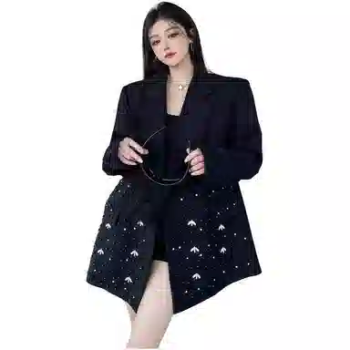 韩系重工烫钻钉珠流苏设计感酷飒西服外套西装 男女同款