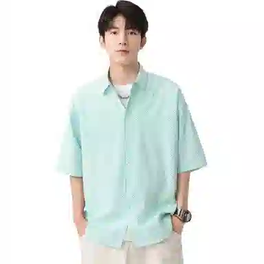 袋鼠 简约纯色宽松休闲百搭短袖衬衫 男女同款