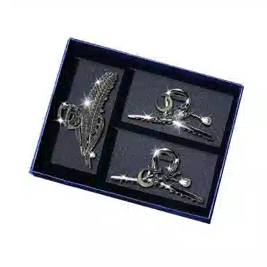 缔晶 复古新中式月上眉梢黑色鲨鱼夹套装 精致时尚日常通勤发饰礼盒 合金 发夹 女款