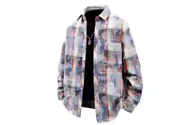 王者荣耀 鲁班七号星空梦想款 美式撞色格子外套宽松休闲小衫扎染多彩格纹翻领透气美式痞帅百搭长袖衬衫 男女同款