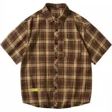 颂希尔 复古格子休闲短袖衬衫 男女同款