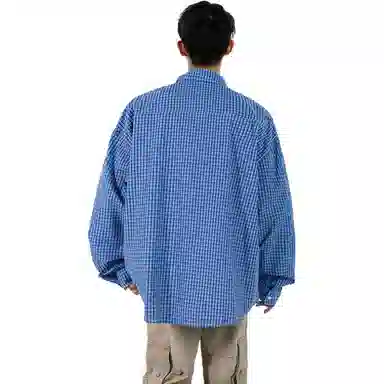 KEIRANDUN Retro Plaid Shirt Blue