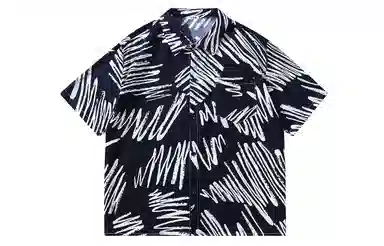 冰飞 美式复古时尚个性冰丝凉感亲肤透气夏威夷风沙滩半袖衬衣服潮牌潮流短袖条纹花衬衫 男女同款