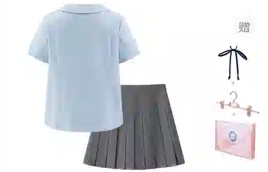 东鲸岁时记 学院风短袖衬衫显瘦百褶裙制服 女款 蓝/灰