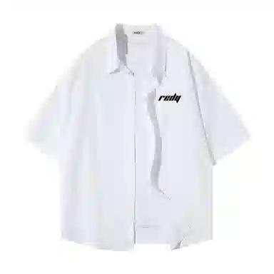 红蜻蜓 美式高街基础纯色复古简约字母宽松休闲落肩百搭经典短袖衬衫 男女同款