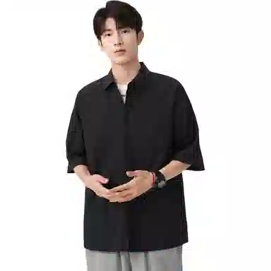 袋鼠 简约纯色宽松休闲百搭短袖衬衫 男女同款