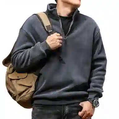 季言 半拉链立领加绒加厚保暖潮流帅气卫衣 男款