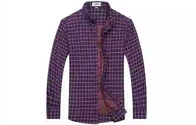 恒源祥 格子加绒加厚保暖方领羽绒长袖衬衫 男款 酒红色