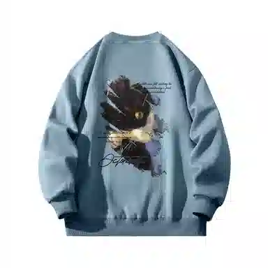 海底小纵队 美式复古猫英文品牌涂鸦印花重磅圆领落肩卫衣 男女同款