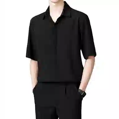 寻星记 美式韩版冰丝男士夏季高级感抗皱免烫商务休闲短袖衬衣衬衫 男女同款