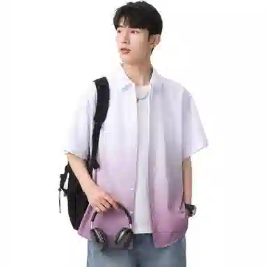 袋鼠 美式复古基础款简约宽松休闲轻薄透气凉感翻领短袖衬衫 男女同款