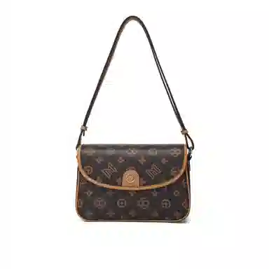 稻草人 时尚经典复古潮流老花高级感气质通勤百搭 聚氯乙烯革 腋下包单肩包 女款 深棕色/米白