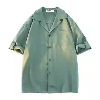 兰缪 美式复古高街风纯色基础款休闲透气宽松日常百搭通勤亲肤舒适柔软圆领短袖衬衫 男女同款