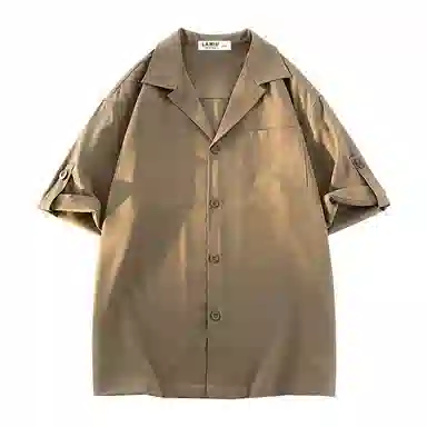 兰缪 美式复古高街风纯色基础款休闲透气宽松日常百搭通勤亲肤舒适柔软圆领短袖衬衫 男女同款