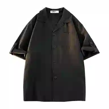 兰缪 美式复古高街风纯色基础款休闲透气宽松日常百搭通勤亲肤舒适柔软圆领短袖衬衫 男女同款