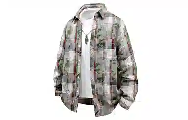 王者荣耀 鲁班七号星空梦想款 美式撞色格子外套宽松休闲小衫扎染多彩格纹翻领透气美式痞帅百搭长袖衬衫 男女同款