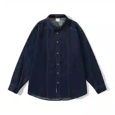 【dme】 翻领纯色复古长袖衬衫 男女同款 蓝色