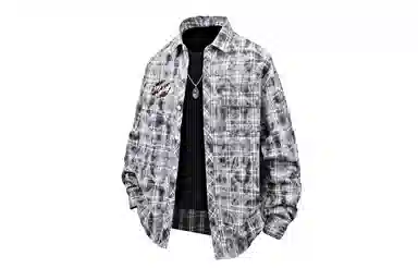 王者荣耀 裴擒虎款美式复古格子条纹打底学院风基础款趣味简约字母百搭翻领纽扣舒适透气长袖衬衫 男女同款