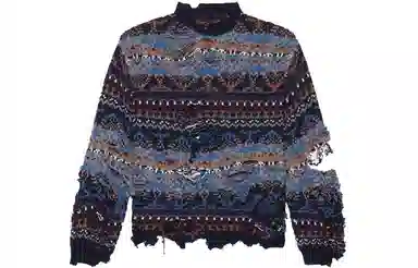 Balenciaga FW21 Distressed Crewneck Sweater Blue