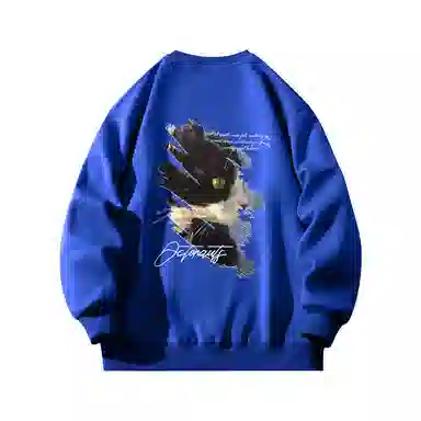 海底小纵队 美式复古猫英文品牌涂鸦印花重磅圆领落肩卫衣 男女同款