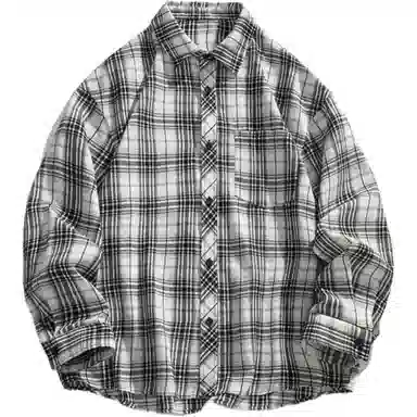 颂希尔 韩版复古格子翻领长袖衬衫 男女同款