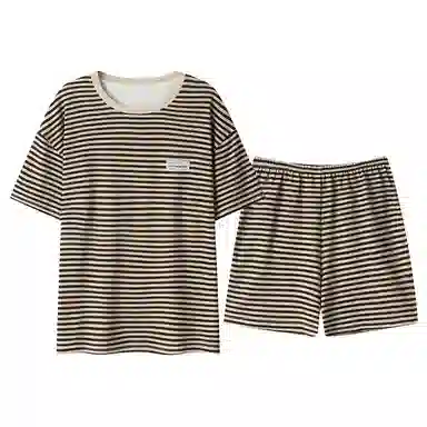 莫代尔 时尚亲肤透气百搭圆领舒适柔软细腻带胸垫防凸点短袖家居服可外穿睡衣套装 女款 黑白色