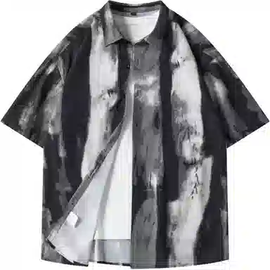 袋鼠 国风夏威夷满印花卉宽松休闲短袖衬衫 男女同款