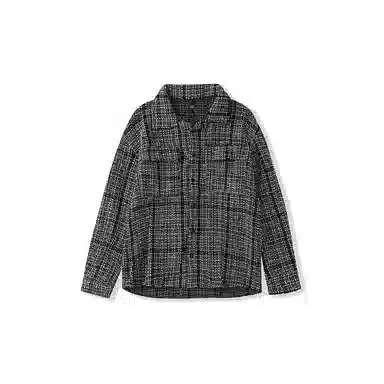 我是大卫 复古小香风编织格子休闲长袖衬衫 男女同款 灰色格子