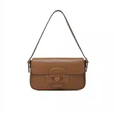 稻草人 少女小众风高级感大气 品牌徽章磁力翻盖开合双肩带 腋下包 人造革 法棍包单肩斜挎包 女款 黑色/棕色