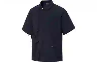 中国李宁 成龙联名功夫系列 纯色宽松休闲短袖衬衫 男款 炭黑色