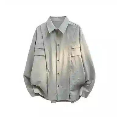 快鱼 美式简约高街高品质基础对称假口袋打底时尚个性设计翻领无性别主义潮流舒适休闲长袖衬衫 男女同款