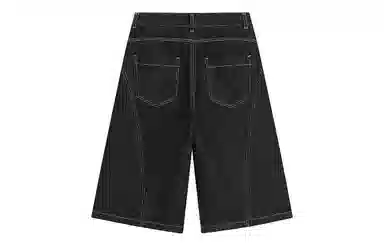 冰飞 美式复古高级感解构线条拼接简约基础款宽松休闲舒适七分潮牌潮流高街小众牛仔短裤 男女同款 原牛黑