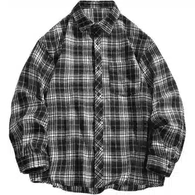 颂希尔 韩版复古格子翻领长袖衬衫 男女同款