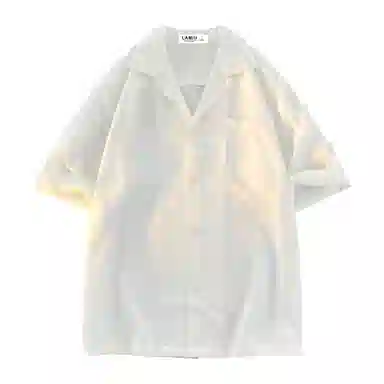 兰缪 美式复古高街风纯色基础款休闲透气宽松日常百搭通勤亲肤舒适柔软圆领短袖衬衫 男女同款