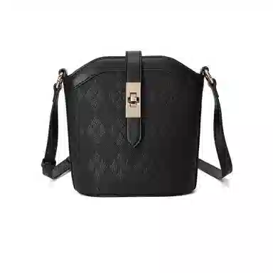 稻草人 小香风菱格压印小众百搭 牛皮革拼合成革 单肩斜挎包 女款 黑色/米白