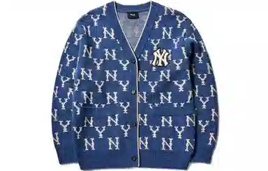 MLB New York Yankees Logo V-Neck Knit Sweater Blue