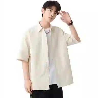 袋鼠 简约纯色宽松休闲百搭短袖衬衫 男女同款