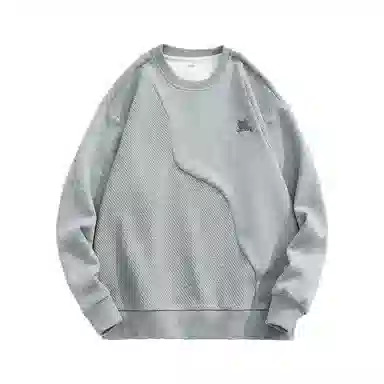 赞仕 重磅美式复古拼接圆领潮牌卫衣 男女同款 浅灰