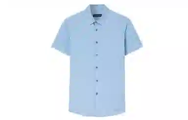 才子 尖领纯色单排扣休闲短袖衬衫 男款 海水蓝