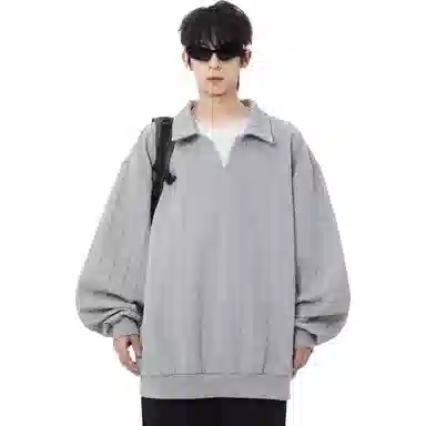 木林森 休闲假两件麻花纹设计翻领设计套头条纹长袖衬衫 男女同款