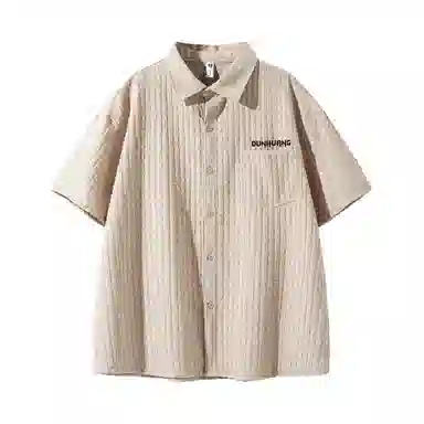 敦煌博物馆 日系简约华夫格字母舒适透气宽松百搭短袖衬衫 男女同款